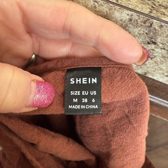 Shein Brown Blouse Ruffle Sleeves Hem Medium - Picture 4 of 9